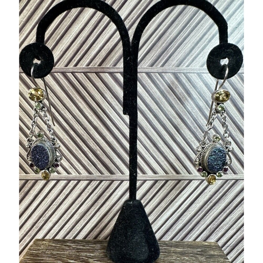 Nicky Butler NB Sterling Silver Druzy Citrine Rhodolite Peridot Earrings